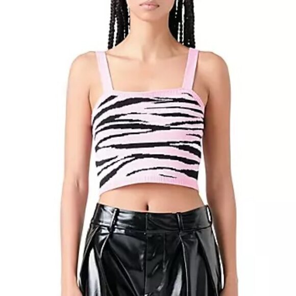 NEW! GREY LAB Pink Zebra Stripe Animal Print Knit Tank Top - Picture 2 of 7